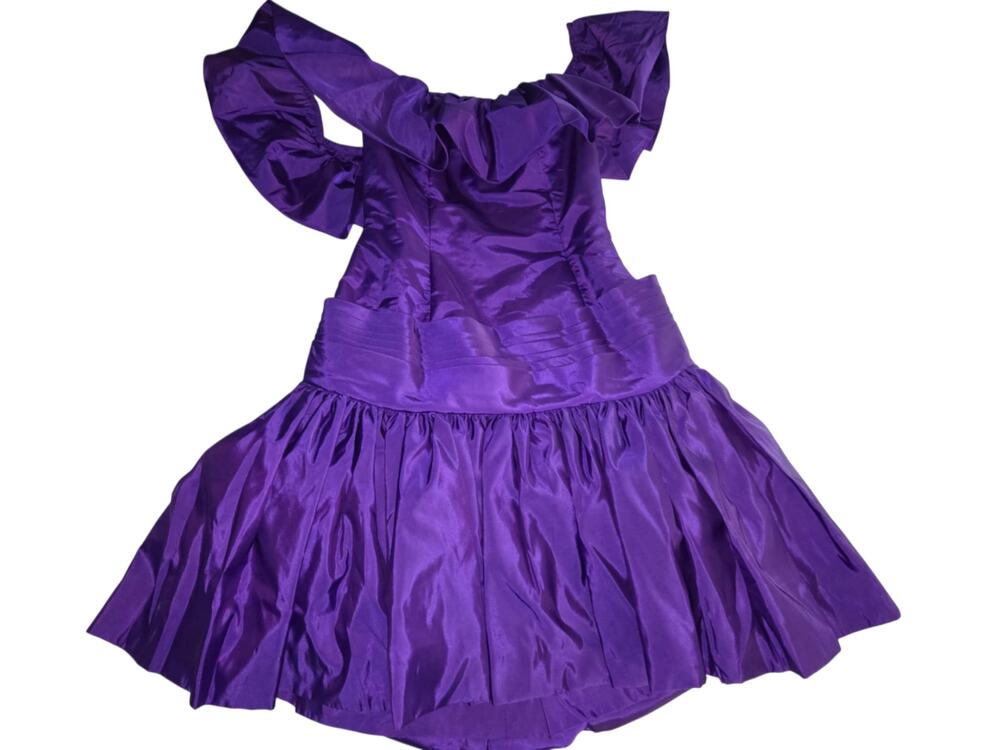 Vintage Victor Costa purple mini formal dress big bow on back made in USA